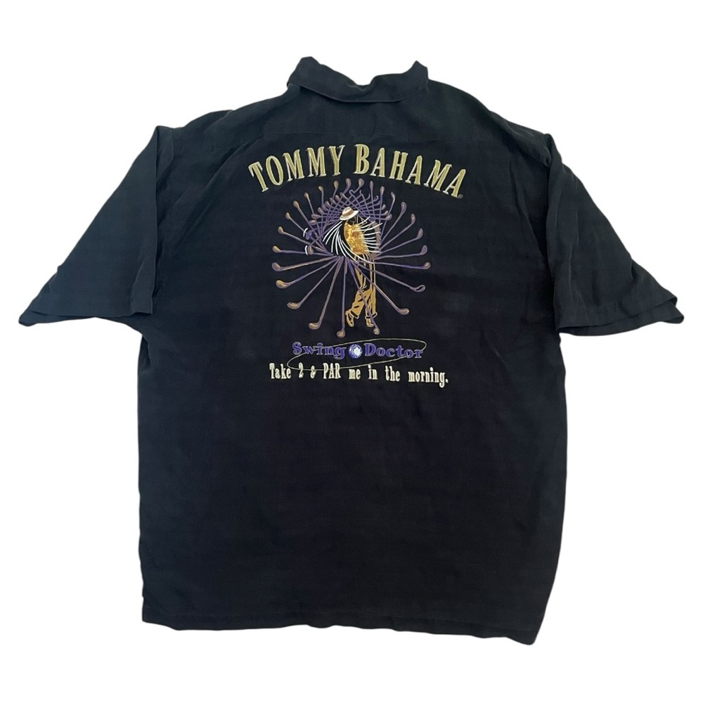 Vintage Tommy Bahama Men’s XL Black Embroidered Short Sleeve Button Down Shirt